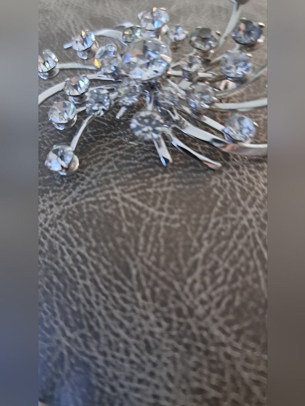 Silver Crystal Starburst Brooch - Clear Rhinestones
